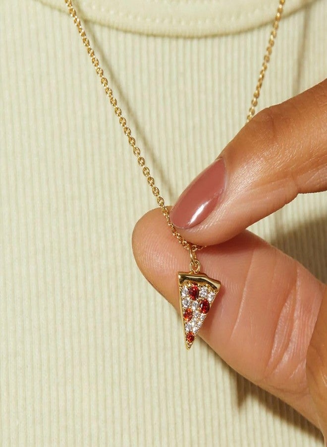 Cykdohy Dainty Pizza Simulated Crystal Pendant Necklace for Women Gold-Plated Cute Red Simulated Cubic Zirconia Exquisite Tiny Sparkly Creative Food Triangle Cheese Charm Chain Necklaces Jewelry Daughter BFF - Image 2